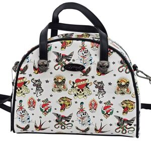 Ed Hardy Tattoo Print Thermal Lunch Tote White Vegan Leather EHL010-42-001